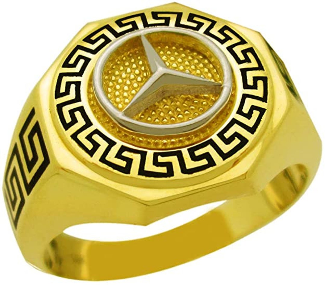Luxury Mercedes Benz Logo Ring in Sterling Silver With Black Enamel ...