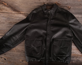 men leather black jacket U.S.A.F. A-2 bomber biker motorcycle Airforce Flight orchard usa military