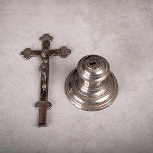 Old rare  crucific cross metal alloy with wood christ votive offerings antique catholic religion