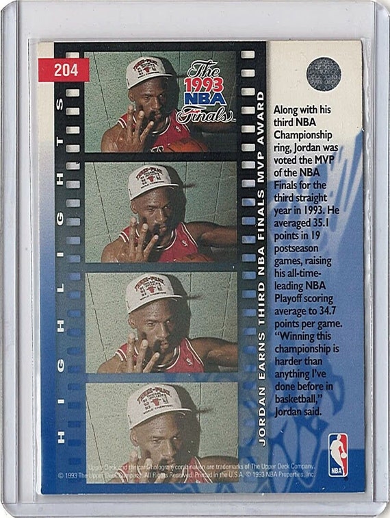 1993 NBA Finals MVP Michael Jordan Upper deck 204 - Etsy 日本