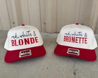 Red, white and Brunette Trucker Hat || red, white & BlondeTrucker Cap || Summer Hat || 4th of July