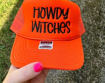 Howdy Witches Trucker Hat | Orange Halloween Cap