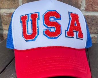USA Chenille Patch Foam Hat | Chenille Patch Cap | Foam USA Cap | Foam Hat