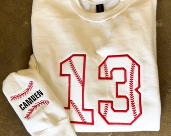 Custom Baseball Number Sweatshirt | Embroidered Red Name Sleeve