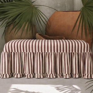 Custom Ottoman Ruffled Slipcover,Linen Cotton Slipcover, French Country, Dining Bench Cover, Farmhouse Charm
