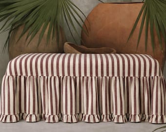 Fodera per pouf su misura con volant, fodera in lino e cotone, stile country francese, copripanca da pranzo, fascino rustico