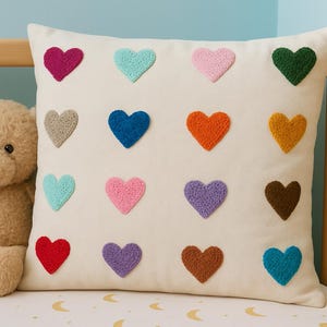 タフテッドハート枕カバー、刺繍入りコットンクッション、装飾用クッション、モダンなホームデコレーションギフト
