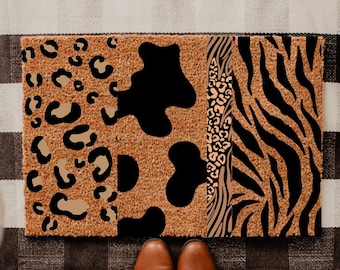 Leopard Pattern Door mat, Animal Print Coir Welcome Doormat, Housewarming Gift