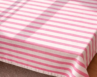 Striped Organic Linen Tablecloth, Farmhouse Tablecloth, Linen Dining Table Cover, Boho Wedding Table Decor