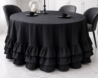 Linnen tafelkleden met ruches: op maat gemaakte tafelkleden | Elegant rustiek decor | Boerderijdecoratie