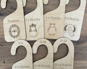 Wooden Baby Wardrobe Dividers - Animal Safari Nursery Theme | Set of 7 dividers