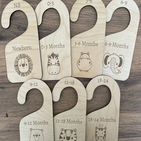 Wooden Baby Wardrobe Dividers - Animal Safari Nursery Theme | Set of 7 dividers