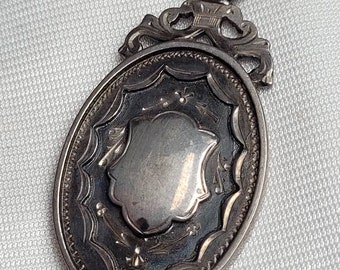 Large Size Antique Sterling Silver Shield Fob Pendant Circa 1900