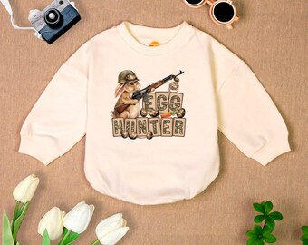 Egg Hunter Baby Romper, Easter Day Baby Bodysuit, Camo Bunny Hunting Baby Outfit, Newborn Clothes Baby Boy, Newborn Gift Keepsake