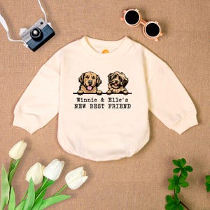 Custom New Best Friend Baby Outfit, Cute Baby Romper, Personalized Dog Name Baby Bodysuit, Dog Lover Baby Clothes, Birthday Baby Gift