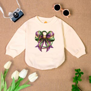 Mardi Gras Bubble Romper, Coquette Bow Baby Clothes, Funny Shirt for Kids, Coquette Mardi Gras Baby Outfit, Newborn Romper Baby Girl