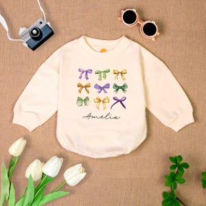 Coquette Mardi Gras Baby Romper, Personalised Bow Baby Outfit, Mardi Gras Vibes Baby Clothes, Funny Shirt for Kids, Baby Shower Gift