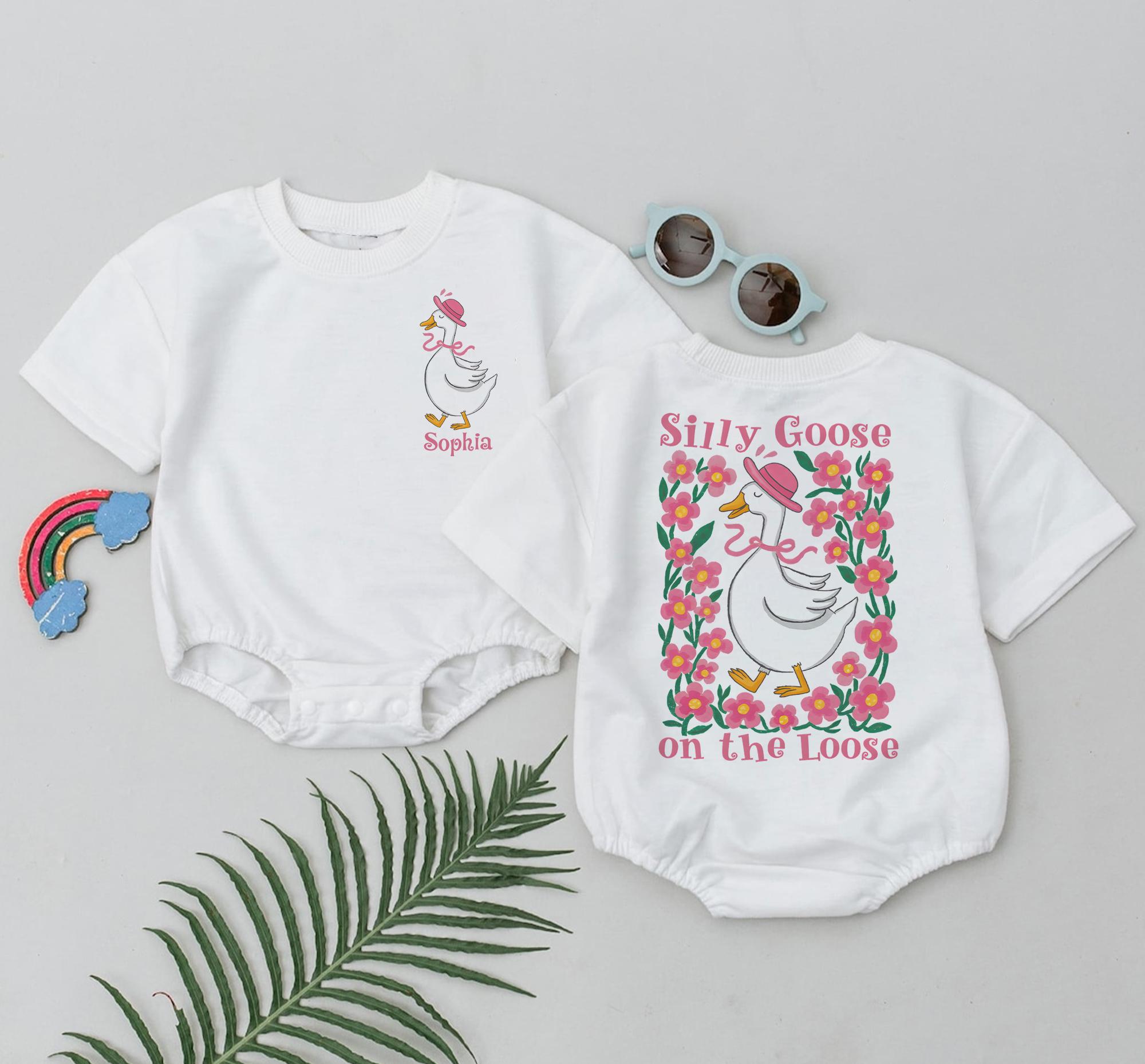 Silly Goose On The Loose Baby Outfit, Silly Flowers Baby Romper, Coquette Goose Baby Clothes, Baby Girl Bubble Romper, Birthday Baby Gift