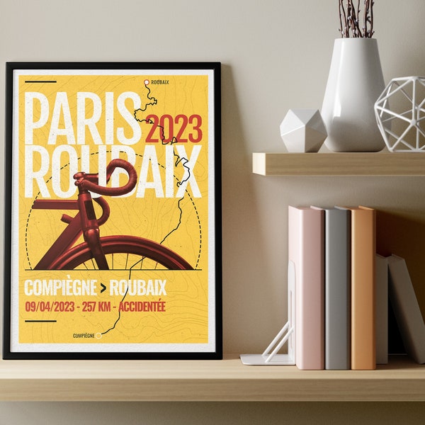 Poster A1 PARIS ROUBAIX to download for road bike enthusiast bike French race gift bike fan cycling fan and bike competition