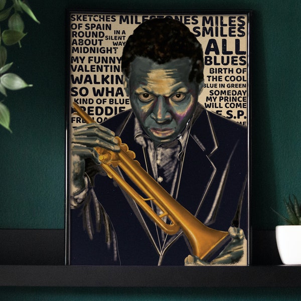 Affiche numérique de jazz pour les fans de trompette blues à offrir au musicien, décoration de maison cool pour les salons des hommes