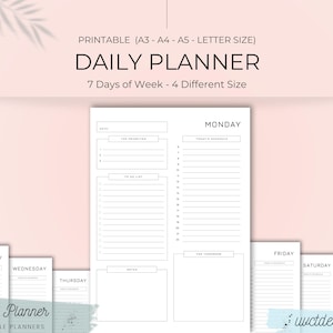 Minimal Daily Schedule Black and White Planner | A3 A4 A5 Letter size, Minimalist Vertical Planner 2023, Simple Printable Planner for Office