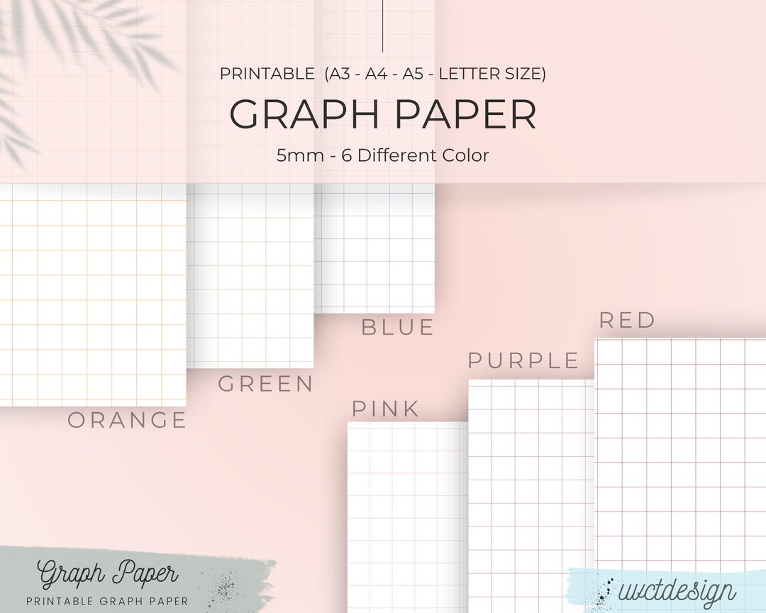 6 Digital Graph Paper Bundle, Digital Notebook Paper Templates Printable Colored Graph Paper for