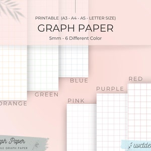 6 Digital Graph Paper Bundle, Digital Notebook Paper Templates | Printable Colored Graph Paper for Note-Taking | 5 mm Grid | A3/A4/A5/Letter