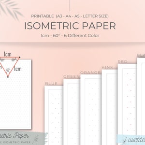 6 digitala isometriska punktpapperspaket, digitala pappersmallar | Utskrivbart färgat isometriskt papper | 1 cm 60 grader | A3/A4/A5/Letter