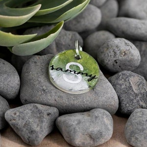 Personalized dog tag/ ID tag in moss green, also with phone number, made of resin/epoxy resin