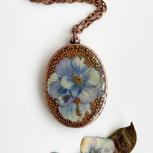 Hydrangea Copper Pendant: Real Pressed Flower Resin Necklace