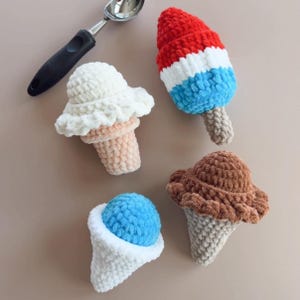 NO SEW - Mini Stress Ball Buddies Sweet Summer Series–Crochet (PDF Pattern) 4 patterns-Ice Cream, Cake Cone, Popsicle, Sugar Cone, Snow Cone