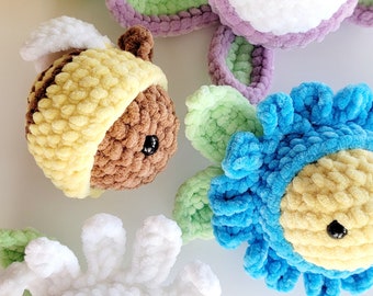 No Sew - Mini Stress Ball Buddies Garden Series Crochet Pattern, Daisy, Sunflower, Forget Me Not, Wasp, Quick Market, Easy Make, Flower, Bee