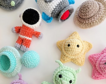 SIN COSER - Paquete de patrones de crochet Mini Stress Ball Buddies Outer Space: 6 patrones (patrón en PDF)