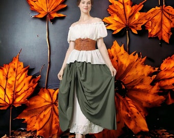 Women Victorian Skirt,Medieval Skirt,Steampunk Skirt,Renaissance Skirt,Edwardian skirt,Double Layers Long Dress,flairy skirt,Pirate,Bar Maid