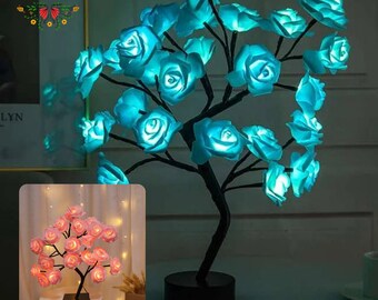 Handmade Rose Lamp with LED Petals , Rose Tree Lamp , Colorful Tree Light , Floral Lamp F|ake Flower LED Lamp , Flower Arrangement Light