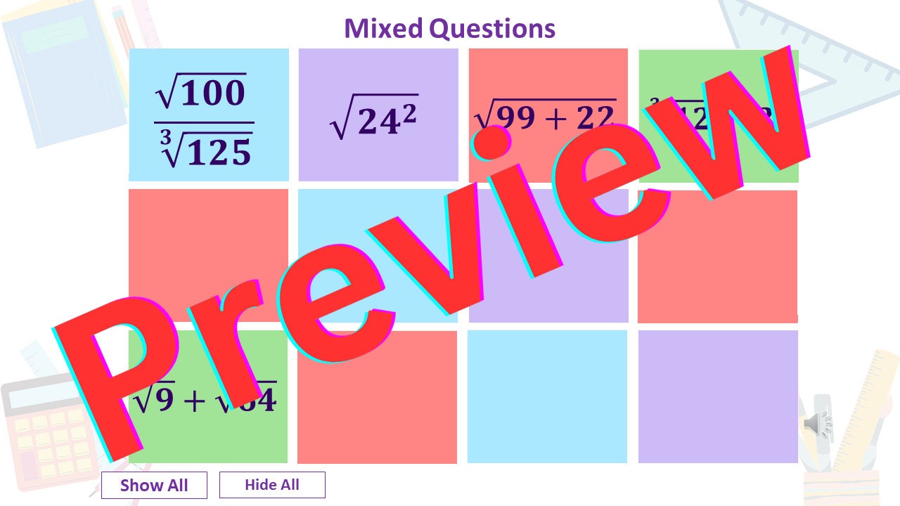 Square and Cube Root Practice | Worksheets | 60 Question Powerpoint - Etsy