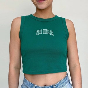 Delta Delta Delta Classic Green Crop Top | Sorority Apparel | Custom Sorority Baby Tee
