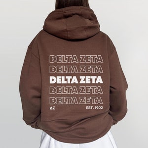 Delta Zeta Brown Sorority Sweatshirt | Deezee Sorority Apparel | Custom Sorority Hoodie