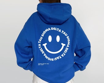 Sigma Delta Tau Smiley Face Sorority Sweatshirt | Sig Delt Sorority Apparel | SDT Custom Sorority Hoodie