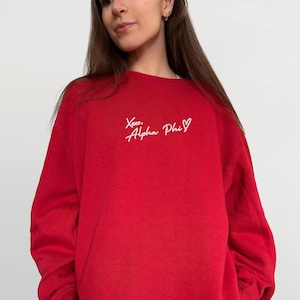 Alpha Phi XOXO Embroidered Sorority Sweatshirt | Sorority Apparel | Custom Sorority Crewneck