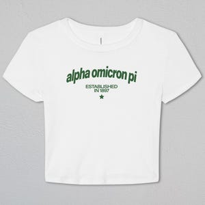 Alpha Omicron Pi Evergreen Baby Tee | Alpha Omicron Pi Apparel | Sorority Merch