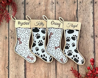 Stocking ornament, Christmas ornament, Personalized, Wood, Pet ornament, Dog ornament, Cat ornament