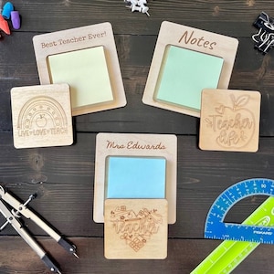 Post It note holder, Teacher gift, Sticky note holder, Teacher gift set, Teacher Appreciation, Wooden coaster, Teacher gift bundle