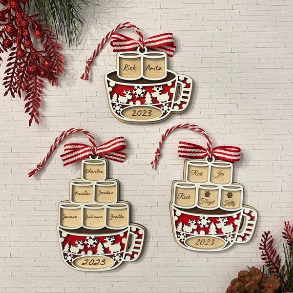 Marshmallow Mug ornament, Hot Cocoa ornament, Hot Chocolate ornament, Personalized, Marshmallow mug, Dated ornament, Family ornament