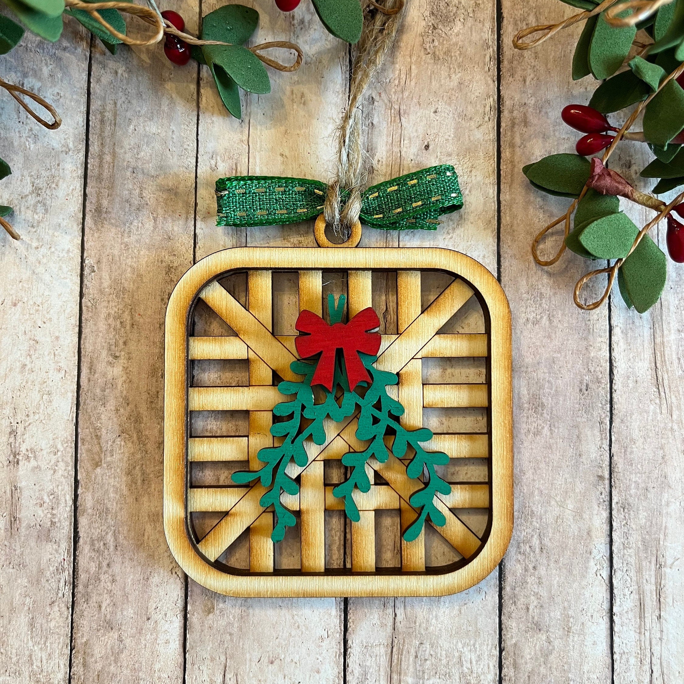 Tobacco Basket Ornament, Mini Tobacco Basket, Farmhouse Christmas, Cabin Christmas, Personalized