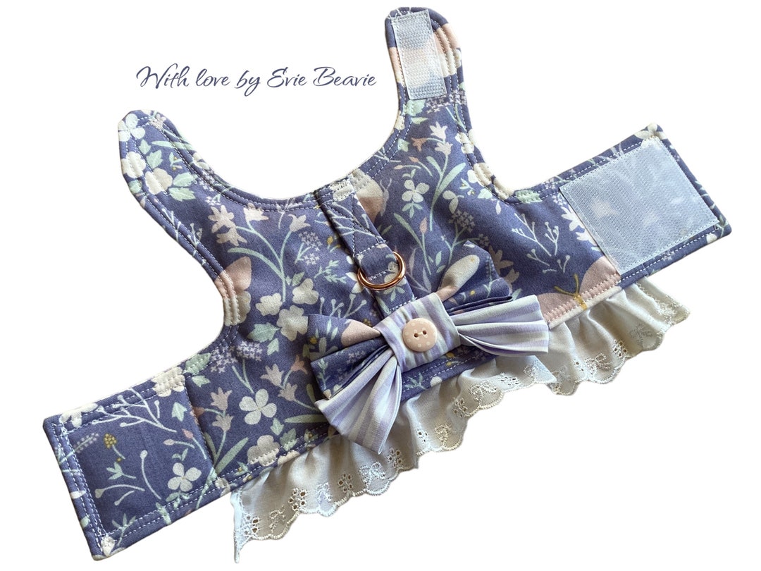 TINY PET HARNESS Dog Cat Butterflies Flowers in Mauve Lilac Pink White ...