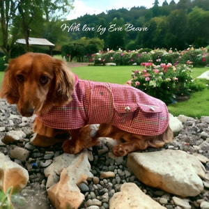 STYLISH QUALITY DACHSHUND coat in pink check brushed wool lined with polar fleece custom handmade weiner sausage dog jacket Christmas gift