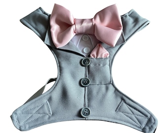 WEDDING DOG SUIT harness waistcoat tuxedo ring bearer dog gift special occasion custom made to order your choice of colours jacket bow tie