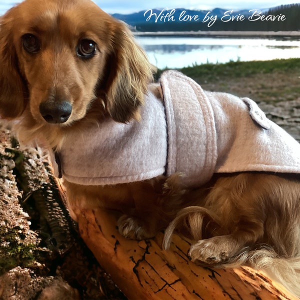 STYLISH QUALITY DACHSHUND coat jacket baby pink check brushed wool lined navy fleece custom handmade sausage dog jacket Valentine Easter