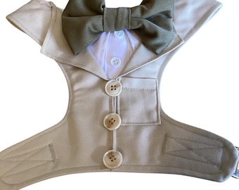 WEDDING DOG TUXEDO suit harness waistcoat ring bearer special occasion custom made to order in your choice of colours with tie or bow tie